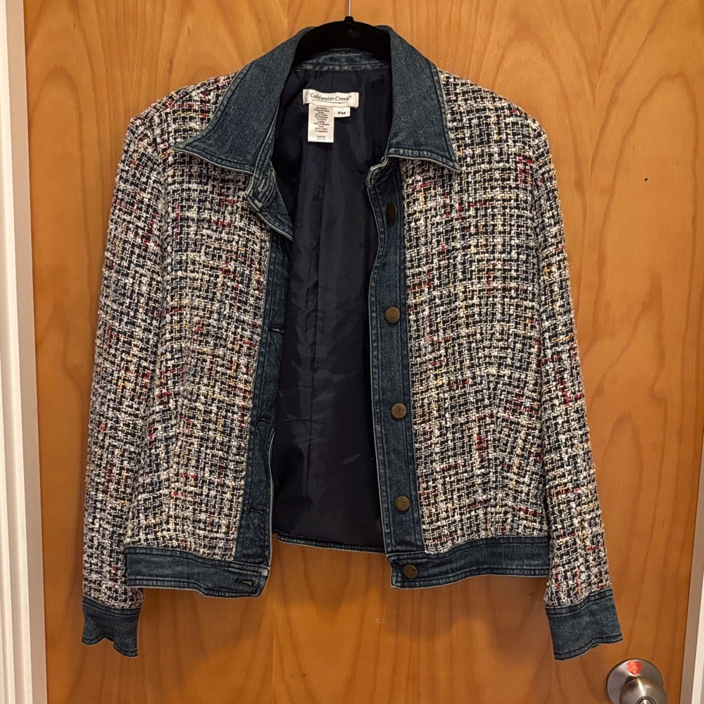 Coldwater Creek Multicolor Tweed Jean Jacket